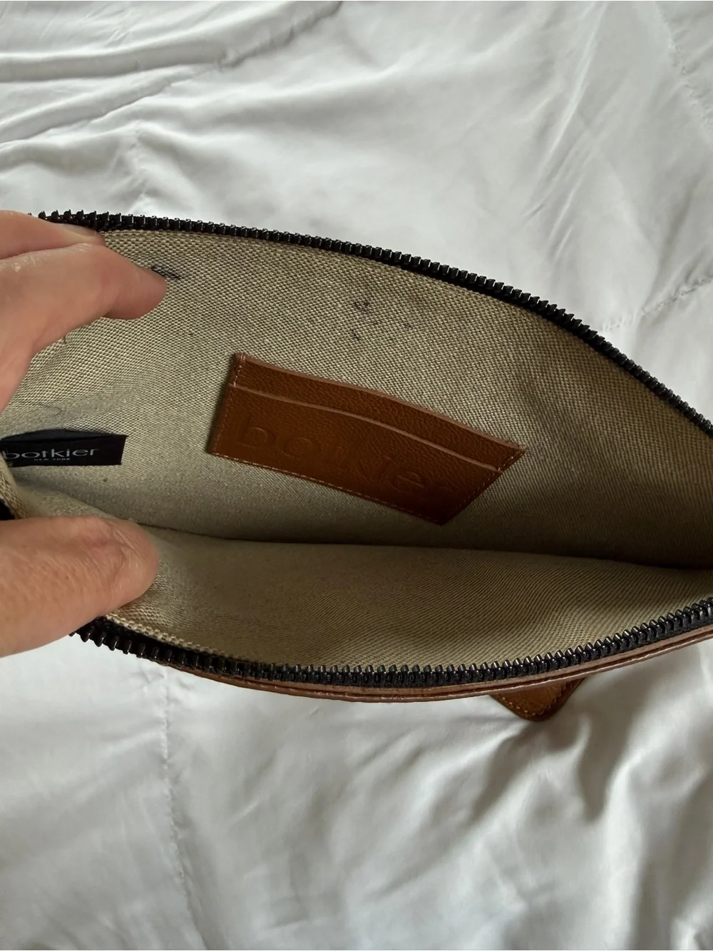 Botkier Cognac Pebbled Leather zip pouch clutch Wallet